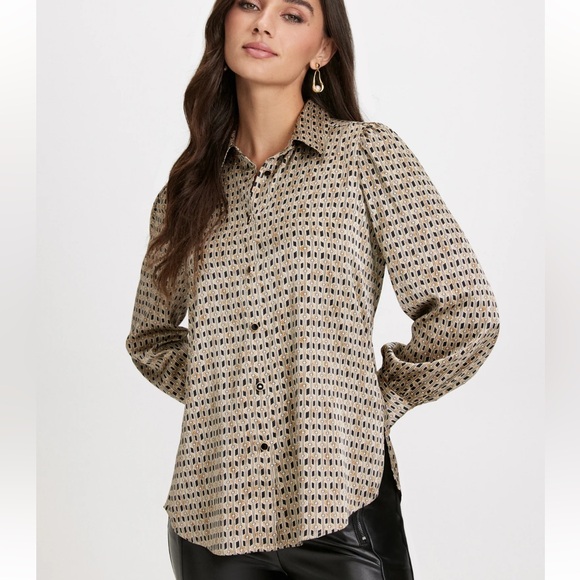 Laura Tops - Laura Long Sleeve Geometric Print Blouse Brown Pattern